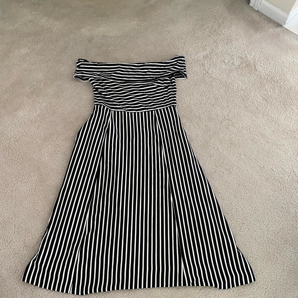 Black and White Striped Off-Shoulder Dress